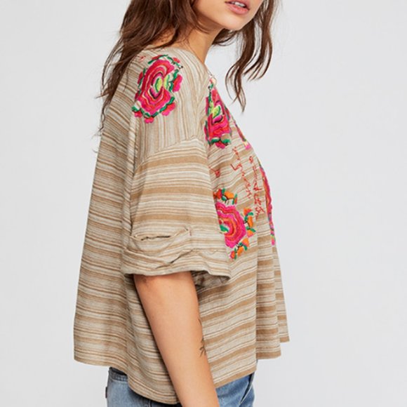 Free People • Catalunya Embroidered Strip Tee• NWT - Picture 5 of 10